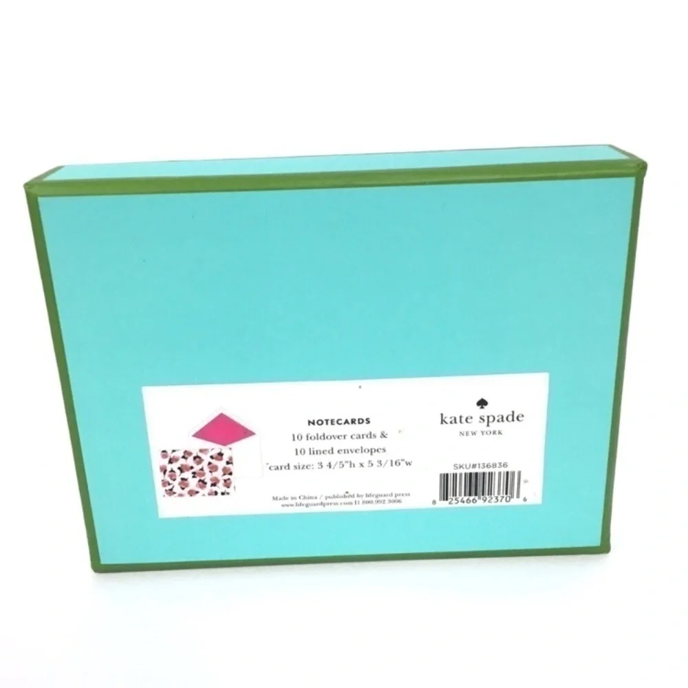 KATE SPADE 10 Notecards Roses Flowers Lined Envelopes Foldover Cards Stationery